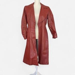 Vintage Red Leather Trench Coat